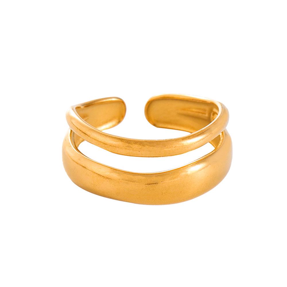 Gold-Plated Stainless Steel Geometric Ring for Women: Simple, Chic, Non-Fading Jewelry