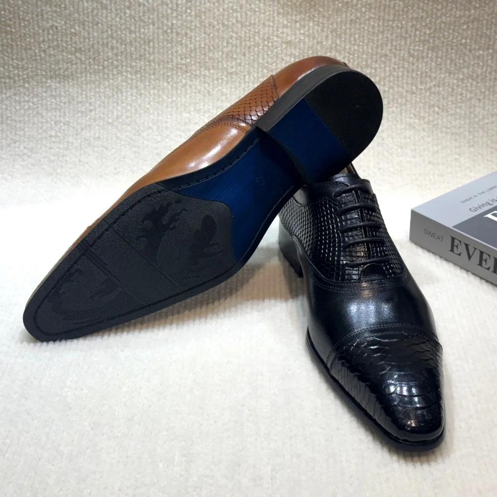 Men's Italian Style Luxury Genuine Leather Derby Shoes Pointed Toe Handmade Formal Oxford Lace-up Brogues