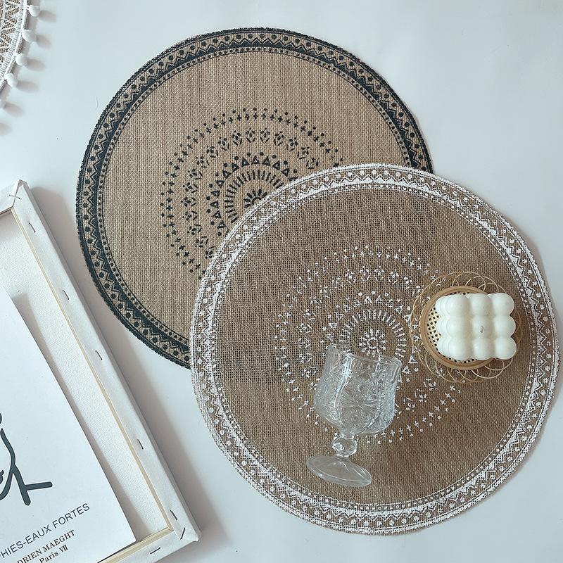 Round Embroidery Lace Table Placemat Nordic Style Non-Slip Placemat Heat Insulation Furniture Decoration Mat Coffee Cup Mats