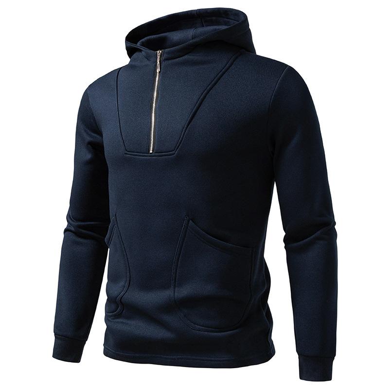 

Men s Half-Zip Hooded Sweatshirt Casual Pullover for Men Autumn Winter Warm Fleece Lined Hoodie with Pockets Male Fashion Multi-Color Tops XXL темно-синього кольору