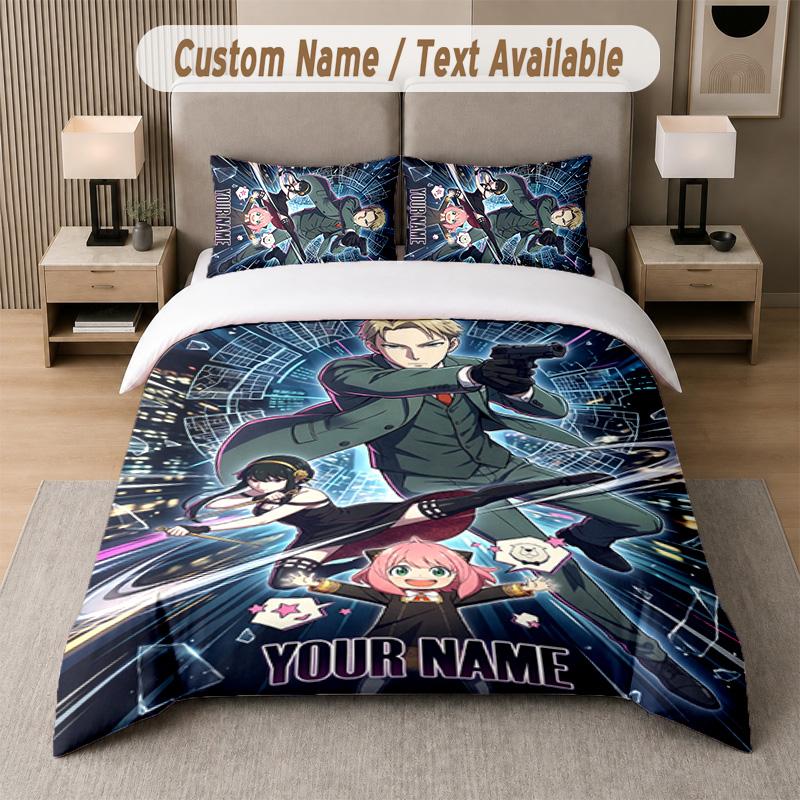 Spy × Family 3Pcs Bedding Set, Personalized Custom Name Text, 1 Duvet Cover & 2 Pillowcases For Bedroom