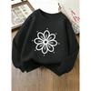 European Sizes Kids' Crewneck Sweatshirt - Black Flower with Gray Petals And Dots , Sportswear And Casual Wear, Soft And Comfortable, Clothing