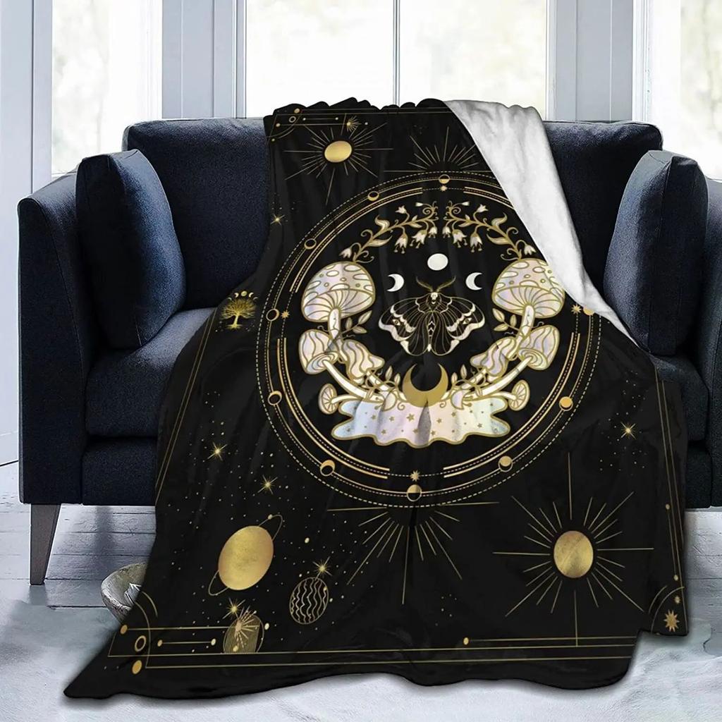 Bohemian Blanket Sun Moon Starry Sky Black Flannel Blanket