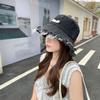 Spring retro rough edge iron standard denim bucket hat women's face small visor solid color sunscreen basin hat