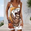Women Plus Size Sleeveless Cami Short Romper Witch Potion Bottle Floral Celestial Print Jumpsuit With Side Pockets