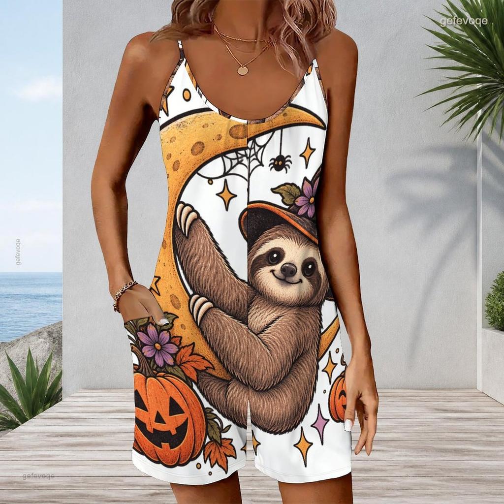 Women Plus Size Sleeveless Cami Short Romper Witch Potion Bottle Floral Celestial Print Jumpsuit With Side Pockets