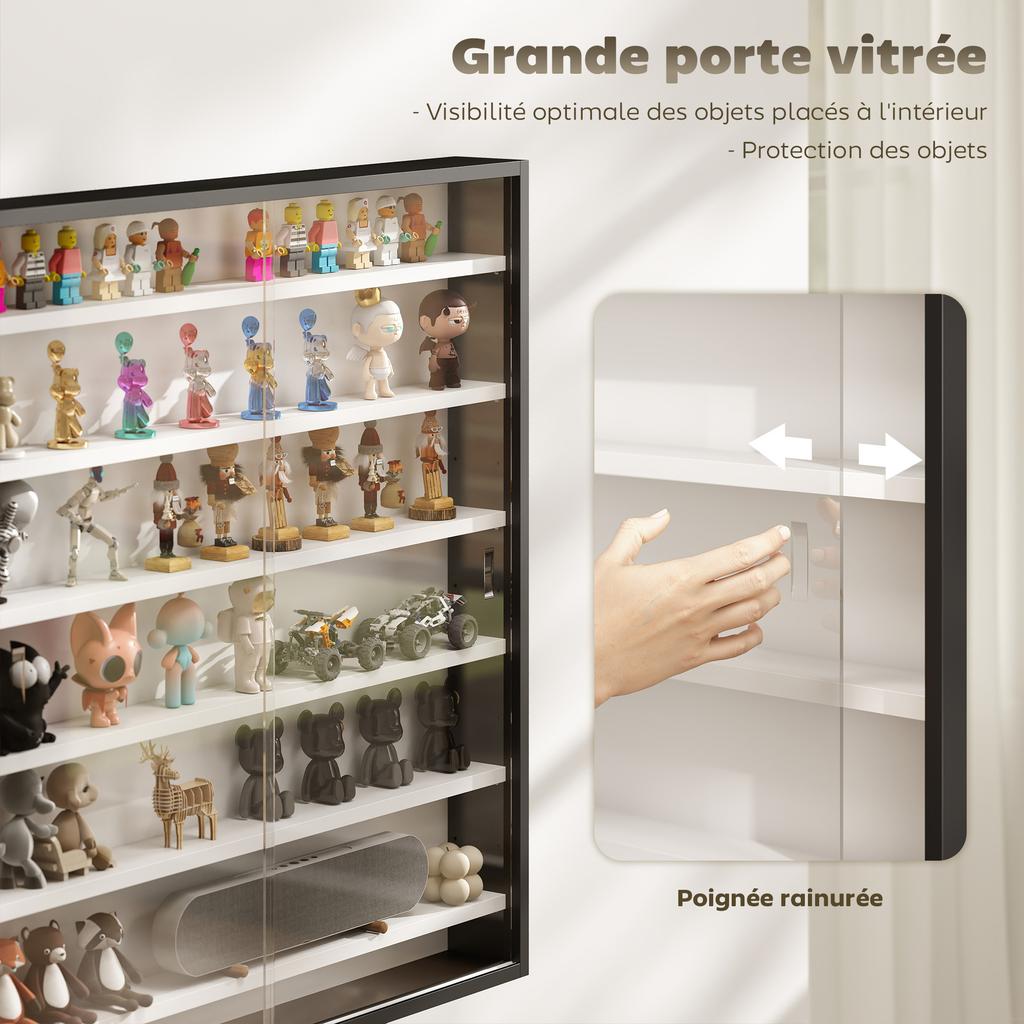 Wall-Mounted Display Case, 6 Adjustable Shelves, 2 Sliding Glass Doors, 80 x 9.5 x 83 cm