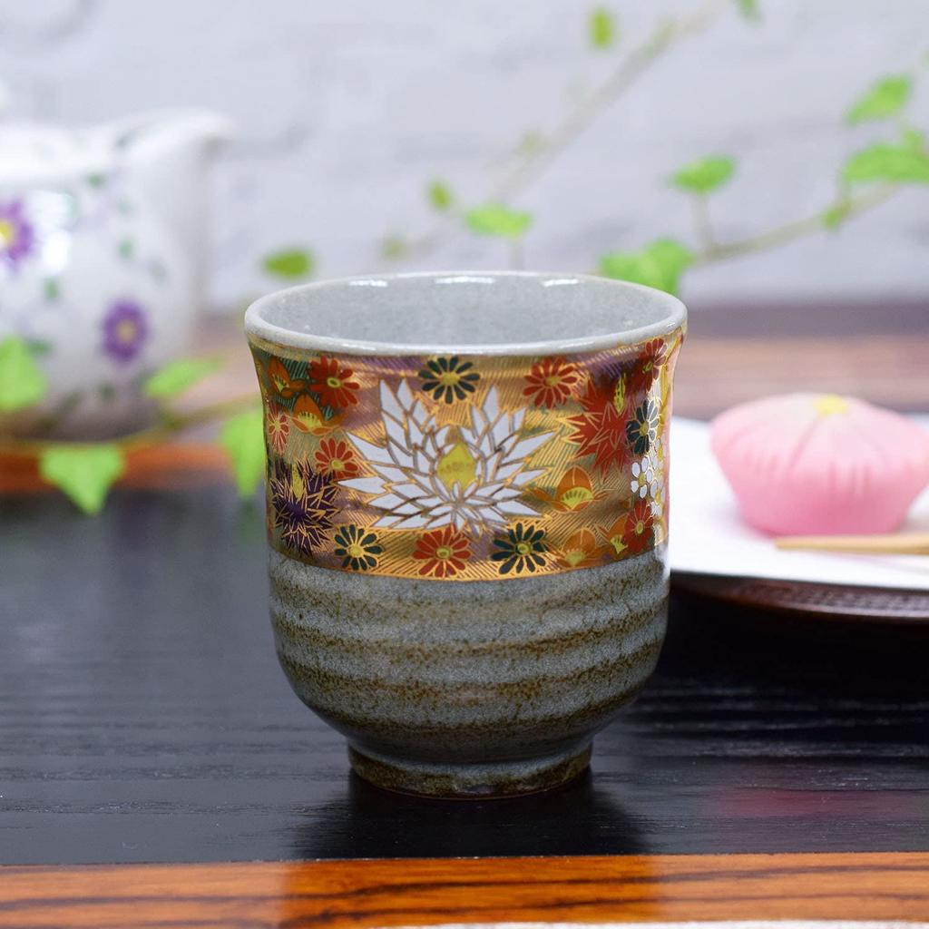 Waza No Kura Stylish Kutani Ware Teacup with Gold Floral Design Brand Japanese Made In Perfect As a Birthday Present for or 88th Birthdays - Ceramic,