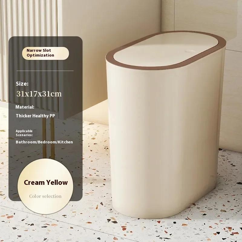 Narrow Side Wastebasket with Cover Press Type Trash Cans Solid Colors Can DIY Trash Bins Kitchen Garbage Cube Home Bathroom Bins
