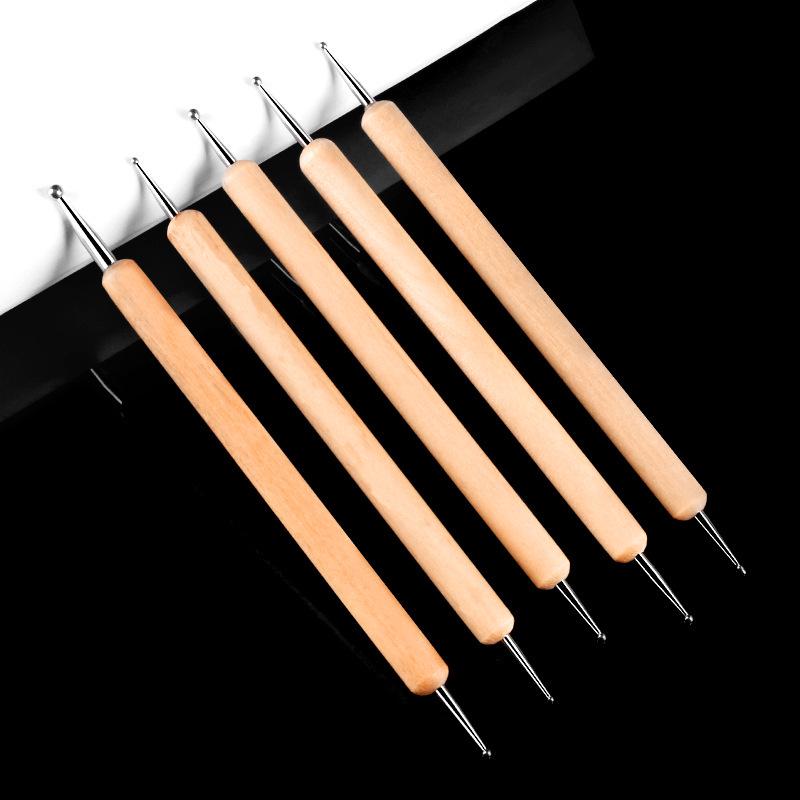 Set of 5 Double-Ended Wooden Dotting Pens for Nail Art