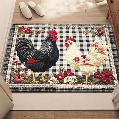 1Pcs Anti Fatigue Kitchen Rugs Rooster Print Waterproof Non-Slip Thick Cushioned Kitchen Mat Heavy Duty Comfort Standing Mat for Kitchen Bathroom
