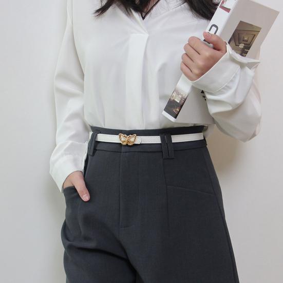 Metal Butterflies Buckle Belt Imitation Leather Women Belt Versatile Solid