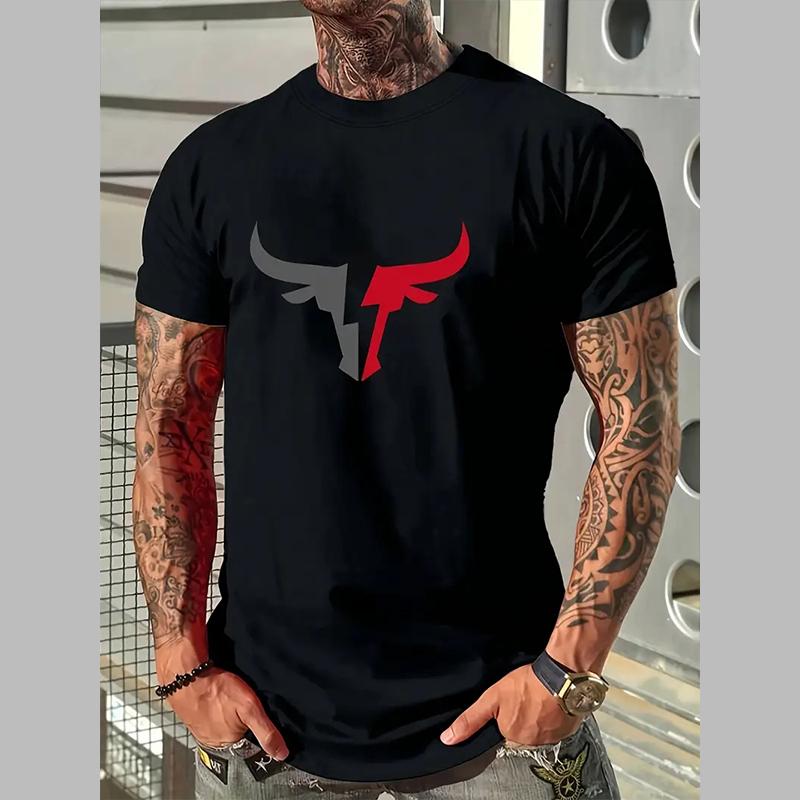 New Summer Men's Fashion T-shirt Personality Bull Printed Men's T-shirt Top