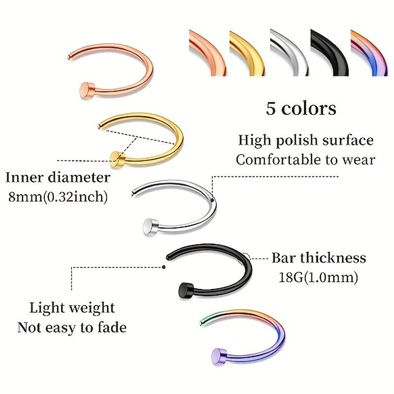 1pcs Stainless Steel Hoop Nose Ring 18G 20G Simple Style Ear Nail Nostril Body Piercing Jewelry 6mm 8mm 10mm 12mm