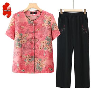 Elderly Women's Summer Short Sleeve Two-Piece Set