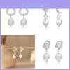 Elegant Pearl Drop Earrings For Women With Geometric Alloy Design And Sparkling Crystals
