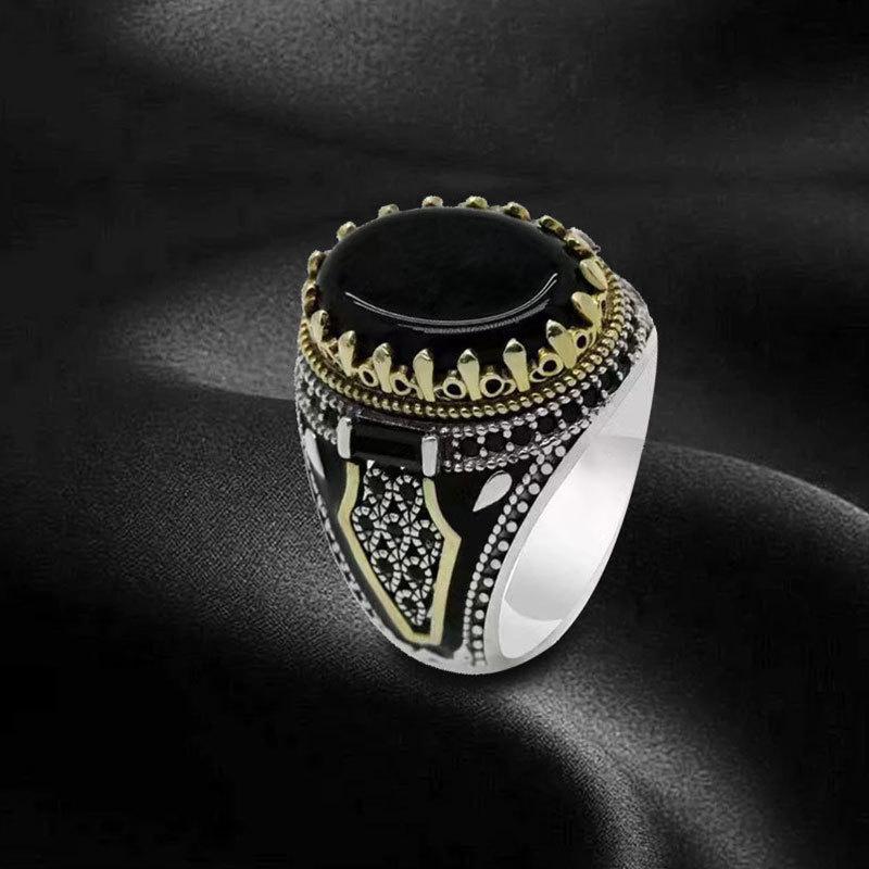 Totem pattern zircon rings Men's punk dark tide cool European and American style rings are popular vintage accessories