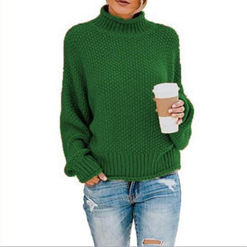 Turtleneck Sweater Women's Autumn and Winter Knitwear Loose Solid Color Large Size Commuter Top Women 817