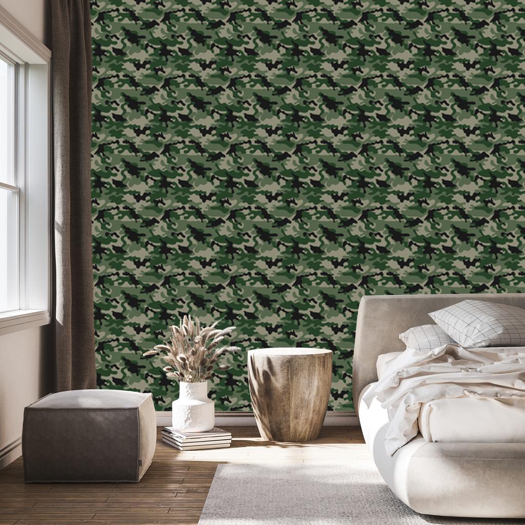 Bottle Green and Olive Military Camouflage Wallpaper 50x1000