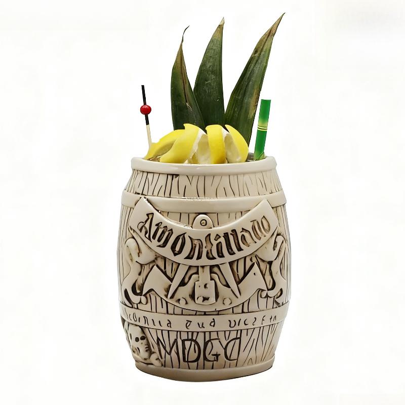 Hawaii Ceramic Tiki Mug Creative Cocktail Cup Easter Island Tiki Mugs Halloween Gift Barrel Shaped Wine Mug for Bar Accessories