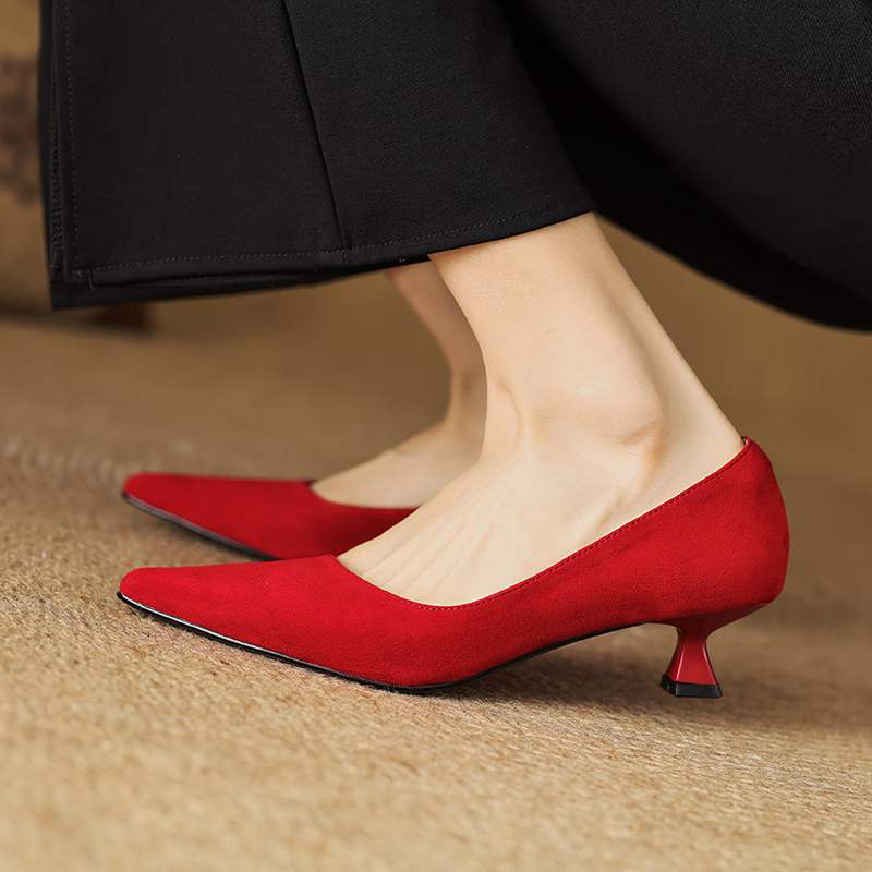 Krazing Pot Semišová Módní Léto Jaro Podzim Léto Nazouvací Párty Dámské Špičaté Stiletto Střední Podpatky Lodičky