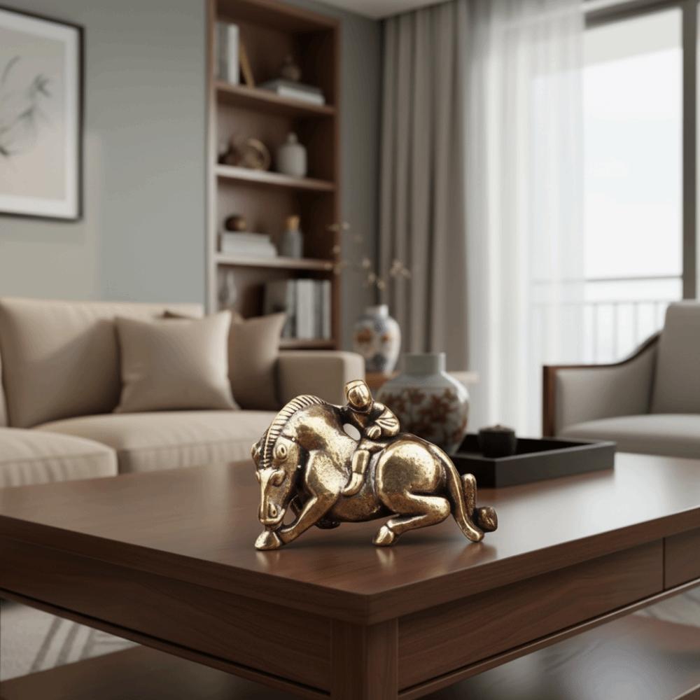 Decorative Zodiac Horse Figurine Brass Minature Horse Figurines Child Riding Horse Ornament Office
