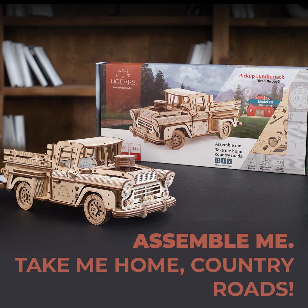 Ugears Pickup Truck Lumberjack 70171 Wooden Puzzle Craft Model No Glue or Tools Required Adults and Children