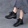 Johnature Genuine Leather Hand Woven Thick Heel Ankle Boots Retro Soft Sole Versatile Women's Shoes