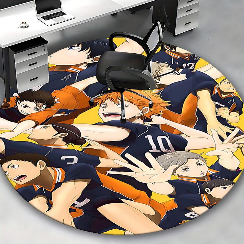 1pc Haikyuu Karasuno High Volleyball Team Round Carpet - Anime Design, Office Chair Mat, Non-Slip Rug, Suitable for Home Decor, Living Room