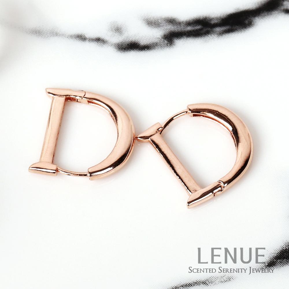 Lenue Initial D One-Touch Earrings / 925 Silver Alphabet D D-Day Gift for Girlfriend