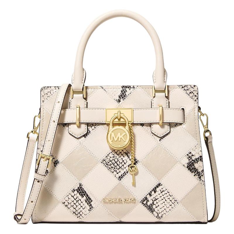 MICHAEL KORS Hamilton Snake Embossed Removable Shoulder Strap Polyurethane Handbag Small Women s Natural коричневый