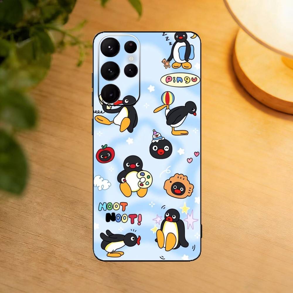 Cartoon Kaiserpinguin Pingu Handyhülle für Samsung S25,24,21,22,23,30,Ultra,20,Plus,Fe,Lite,Note Weiche Schwarze Hülle