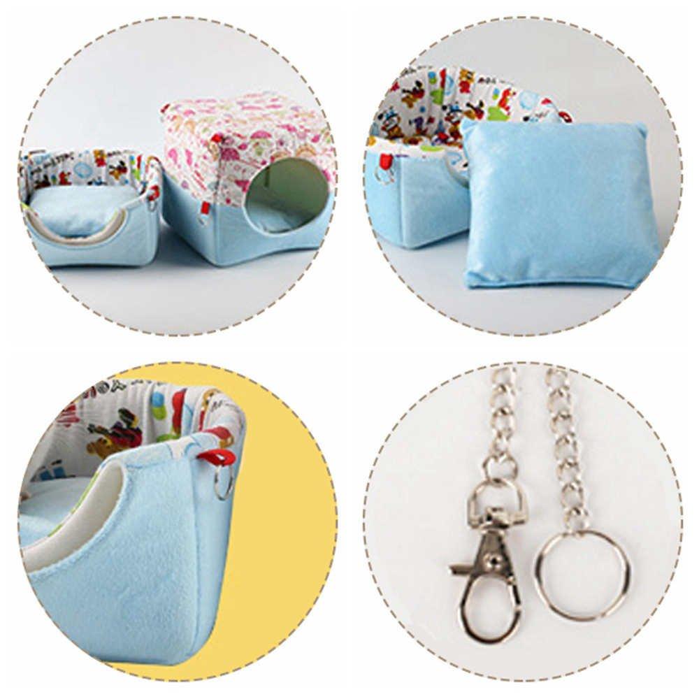 Gifty Small Animal Bed and House, 2-Way, for Rabbits, Guinea Pigs, Chinchillas, and Degus, Winter Protection, Fabric Swing, Warm Sofa (Blue)