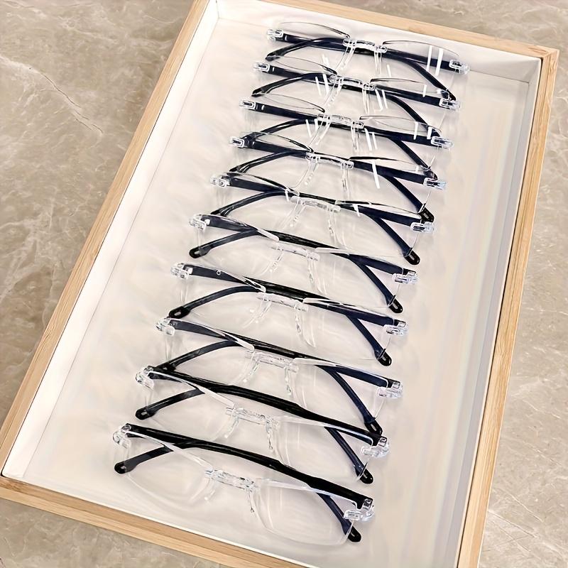 

10 Pack Vintage Style Rimless Reading Glasses Rectangular Frame Blue Light Blocking Anti-Fatigue Unisex Lightweight PC +150