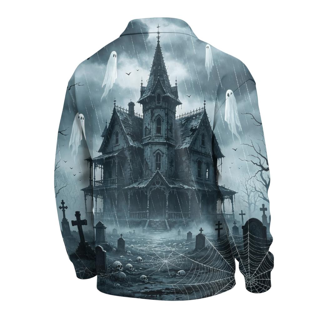 Camisa Masculina de Moda para Halloween com Botões e Manga Longa