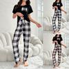 Ladies' Pajamas Checkered Home Clothes Pajama Two Piece Set With Pocket For Casual And Comfortable Outerwear Thin