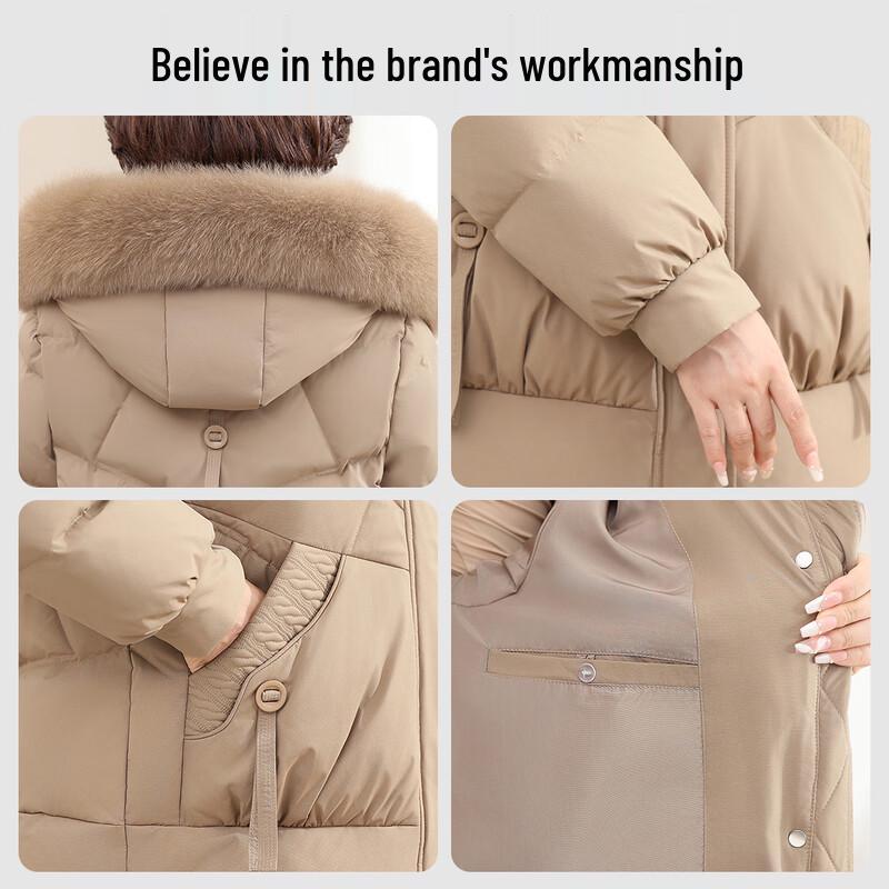 Yalu Women's Mid-Length Down Jacket with Fox Fur Trim Hood