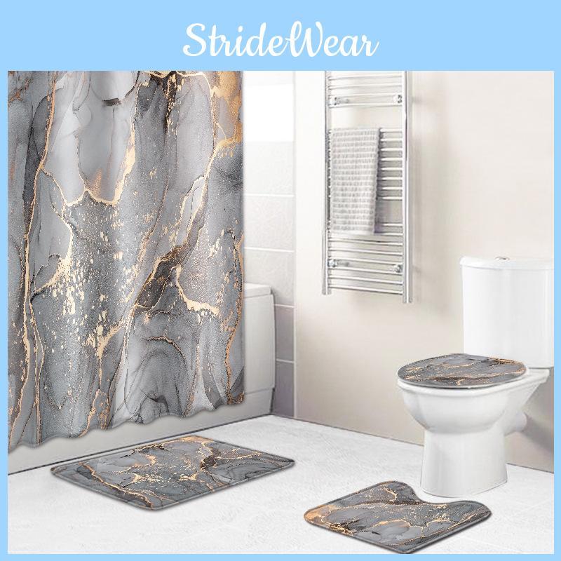 Fashionable Grey Golden Marble Patterned Bathroom Shower Waterproof Curtain