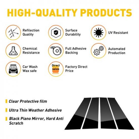 Glossy Black Pillar Posts For Dodge Ram CrewQuadExtended 09-18 EXT 4Pc Trim EA