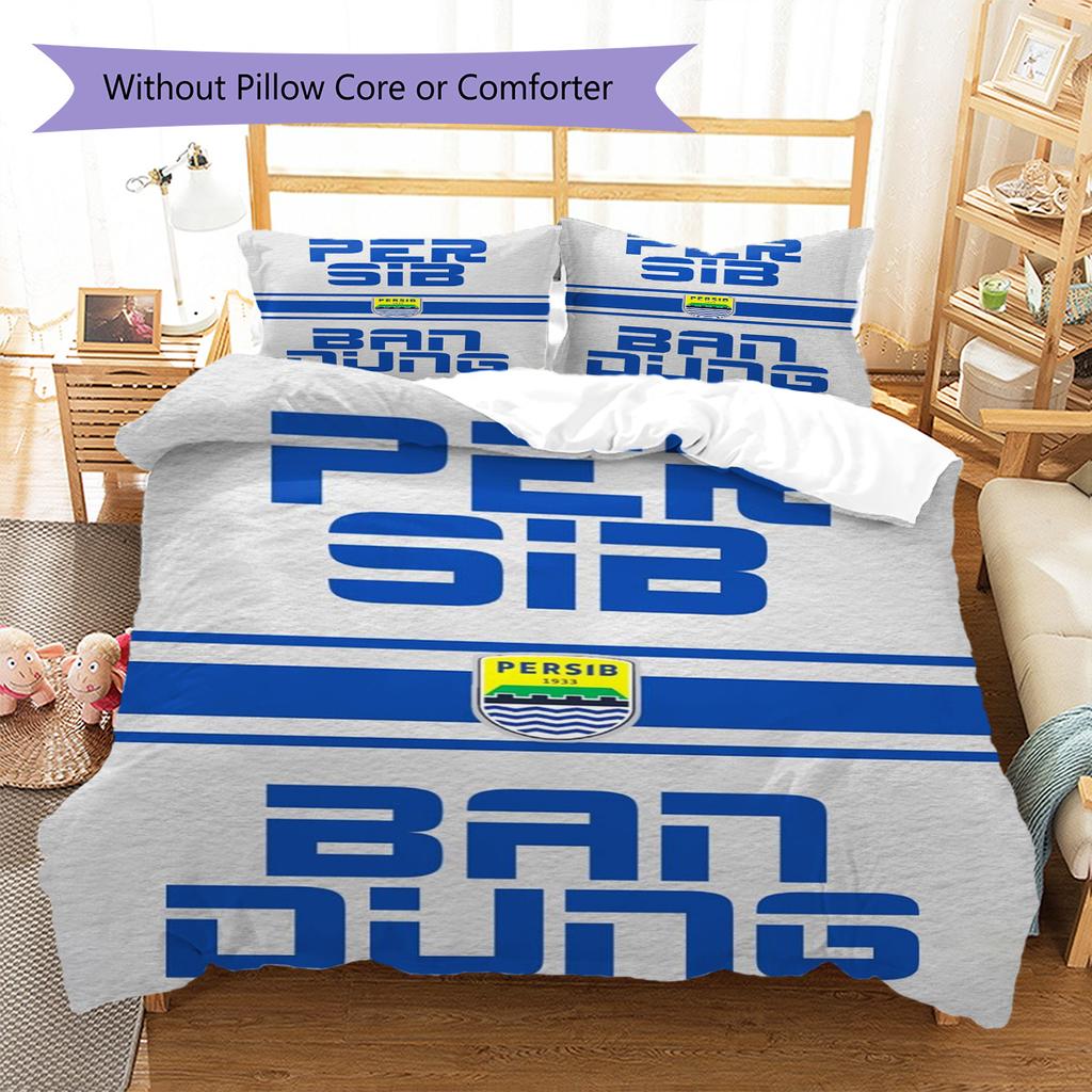 Persib Bandung Pattern Bedding Set Quilt Cover Pillowcase Home Decor Gift (1 * duvet cover + 2 * pillowcase, without core)