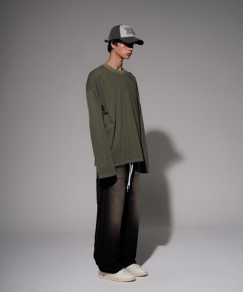 EZKATON New Season Pigment Long Sleeve T-Shirt Khaki Kmlt6811
