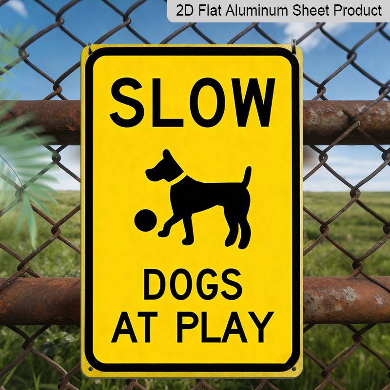 

2D Flat, Slow Dogs At Play Vintage Metal Yard Aluminum Sign, 8x12 Inch - Durable Outdoor Decor with Labrador Retriever Illustration for Home 20*30cm