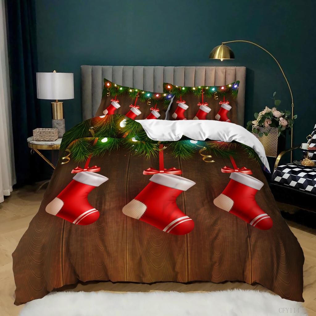 Christmas 3D Digital Printing Quilt Cover Three-Piece Bedding
