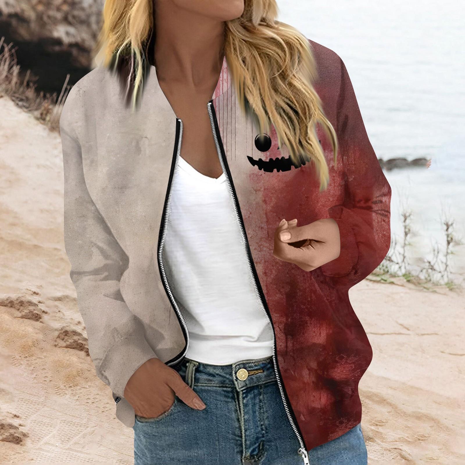 

Женская верхняя одежда с длинным рукавом и принтом, повседневные топы на молнии, кардиган, рубашка, тонкая куртка для женщин XL красный