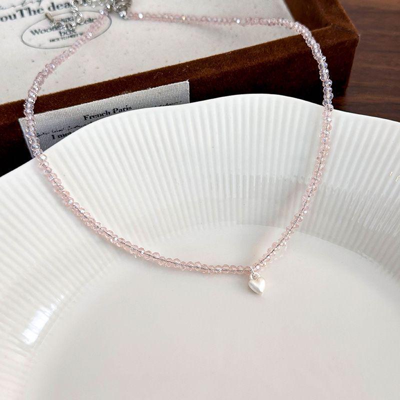 Gentle Whitening Zirconia Heart Necklace - Cute Crystal Beaded Choker for Women