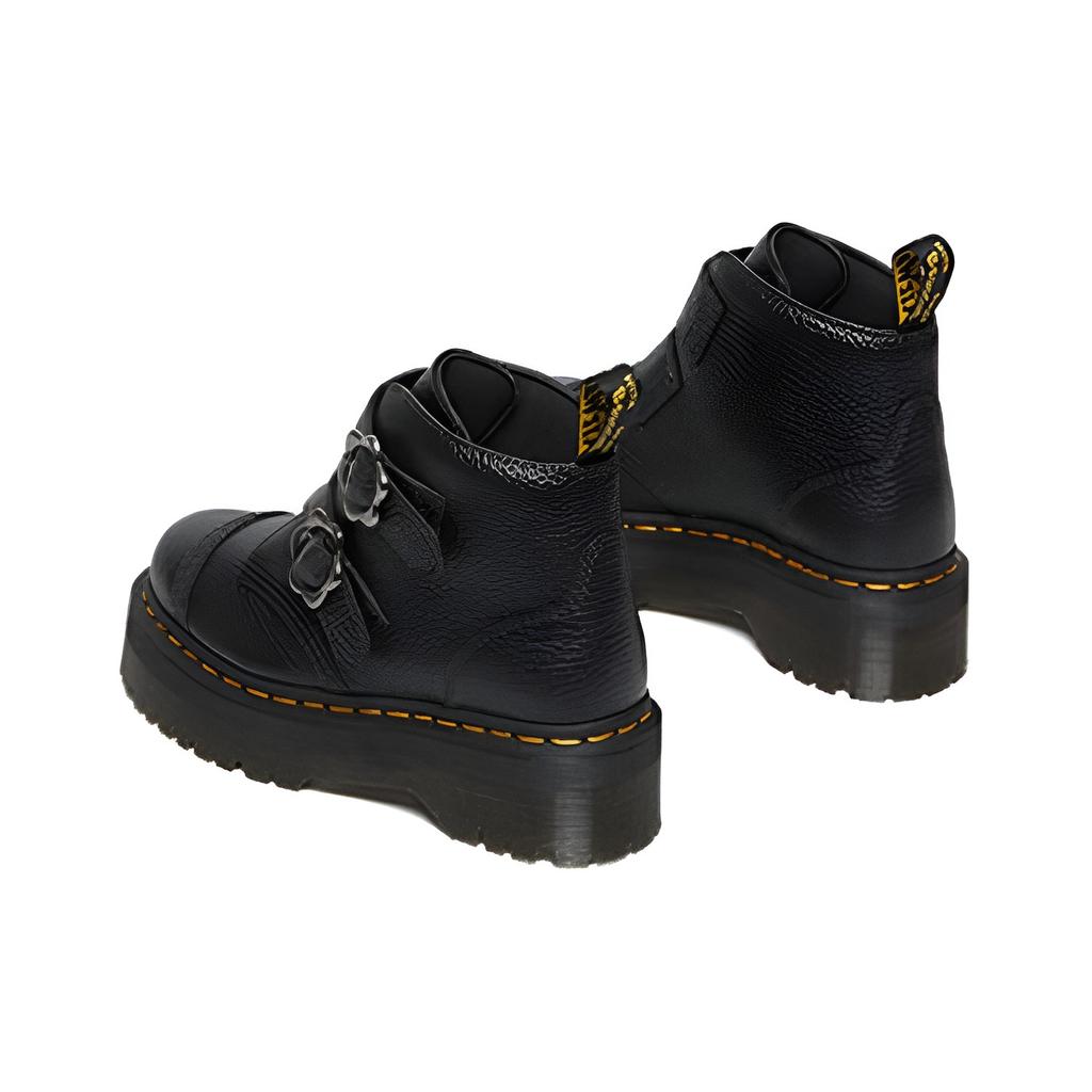 New Dr.Martens Devon Flower Buckle Leather Platform Boots 'Black' Women's 27642001