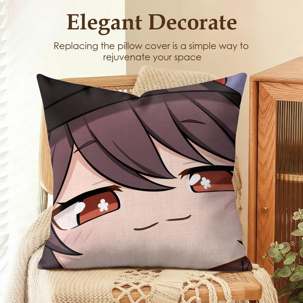 Hu Tao cute Genshin Impact Cushion Cover Natural Linen Organic Fabric DoubleSided Printing Sofa Home Decor Gift Pillow Case