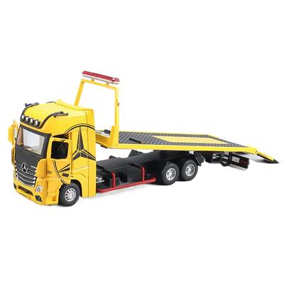 1/24 Scale Large Diecast Mercedes Benz 1851 Flatbed Trailer Truck Alloy Model Car Equipped Vehicle Simulation Sound & Light Toy for Kids