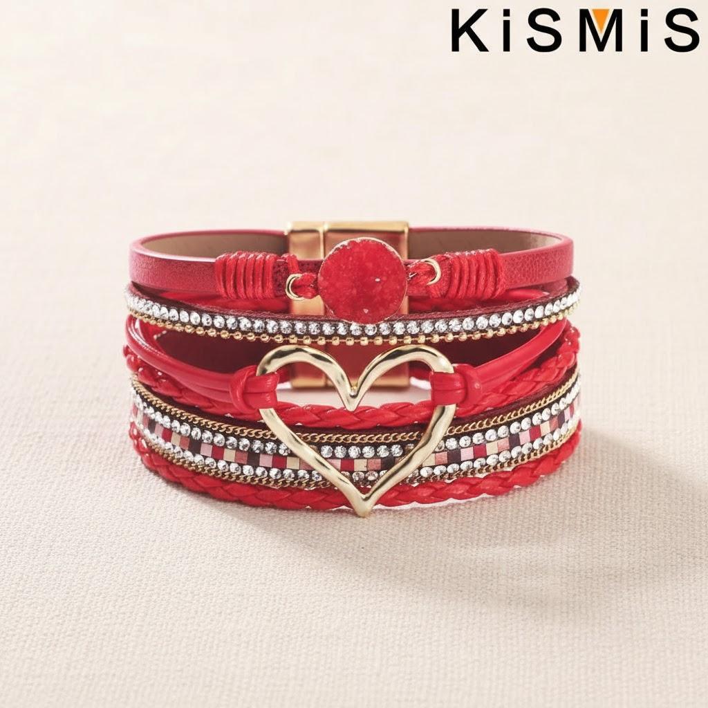 

Fashion Braided Leather Wrap Cuff Multilayer Beaded Cross Bracelet Modern Bohemian Jewelry Women червоний