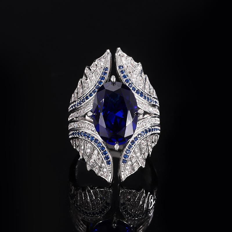 

Женские элегантные ювелирные изделия с драгоценными камнями в форме яйца, кроваво-красного цвета, королевского синего цвета, красного корунда, кристально-голубого циркона, открытое кольцо